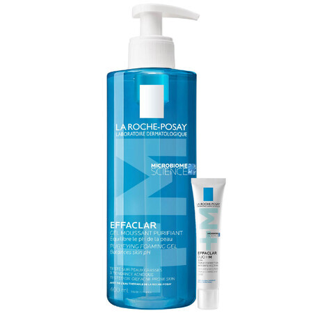 Kit La Roche-Posay Effaclar, Reinigungsgel für fettige und empfindliche Haut, 400 ml + DUO+M, Feuchtigkeitscreme für zu Akne neigende Haut, 40 ml