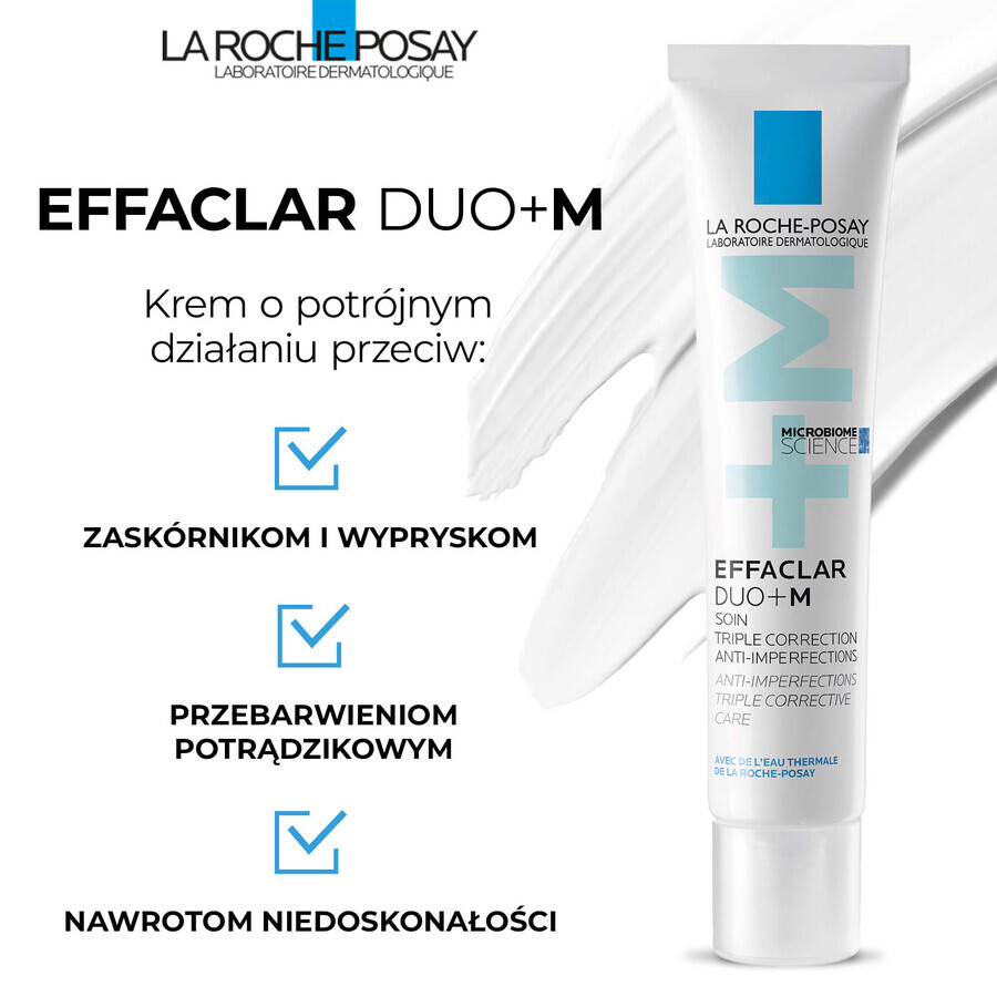 Kit La Roche-Posay Effaclar, Reinigungsgel für fettige und empfindliche Haut, 400 ml + DUO+M, Feuchtigkeitscreme für zu Akne neigende Haut, 40 ml