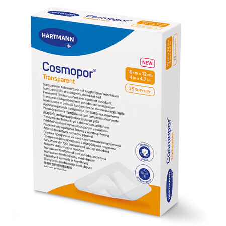 Cosmopor Transparent, transparent film dressing with absorbent layer, sterile, 10 x 12 cm, 25 pcs