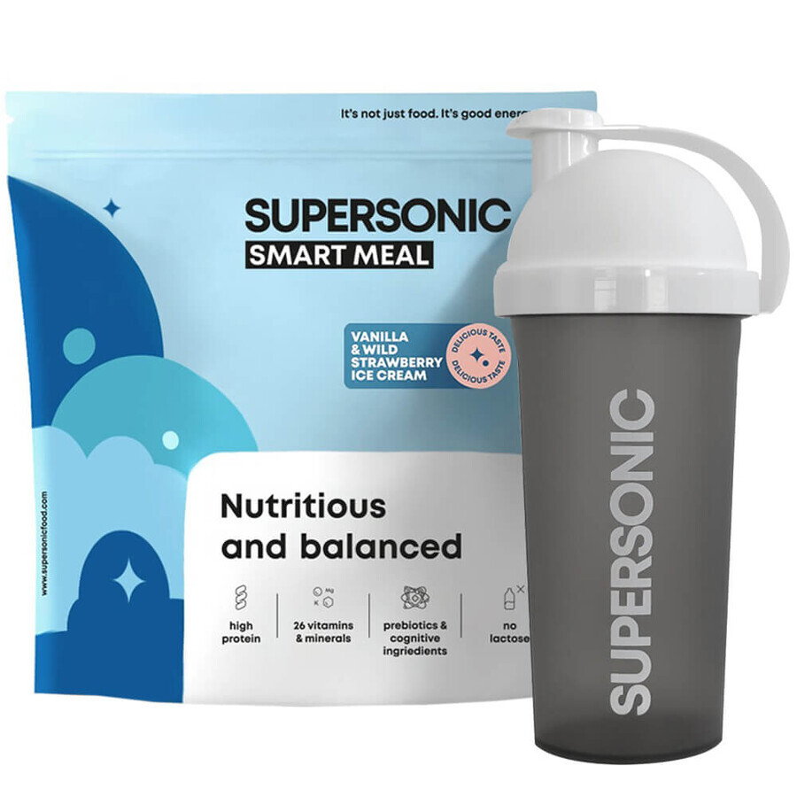 Supersonic Wholesome Smart Meal, vanilla ice cream flavor with wild strawberries, 1.3 kg + shaker, 700 ml free