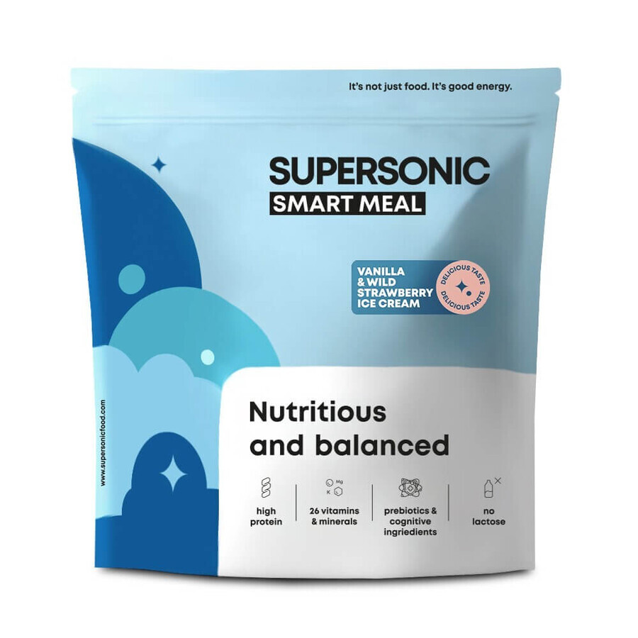 Supersonic Wholesome Smart Meal, vanilla ice cream flavor with wild strawberries, 1.3 kg + shaker, 700 ml free