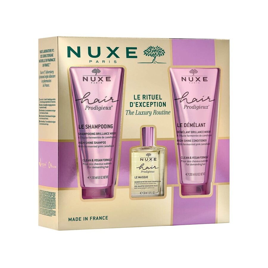 Set Nuxe Hair Prodigieux, maschera nutriente, 30 ml + shampoo brillante, 200 ml + balsamo brillante, 200 ml