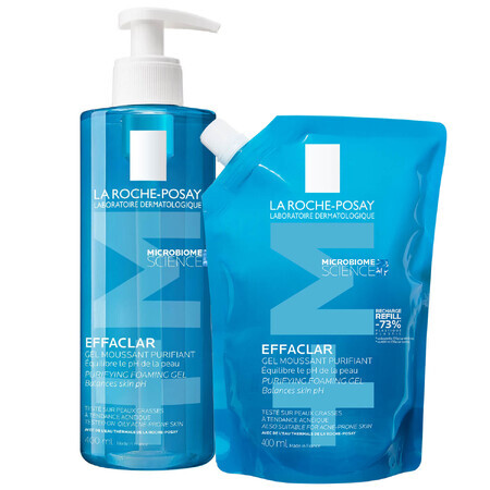 La Roche-Posay Effaclar Kit, Reinigungsgel für fettige und empfindliche Haut, 400 ml + 400 ml Reserve