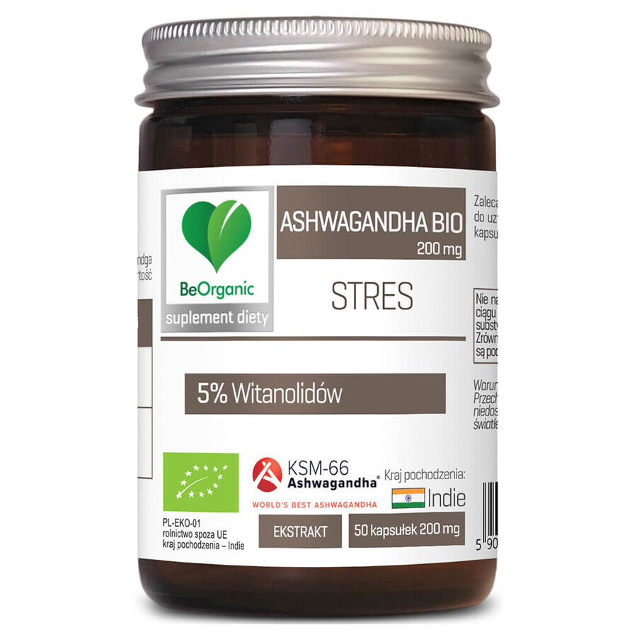 BeOrganic Ashwagandha Bio 200 mg, 5% Vitanolides, 50 cápsulas