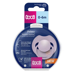Lovi Prime, ciuccio, in silicone, dinamico, viola, 34/421, 0-6 mesi, 1 pezzo