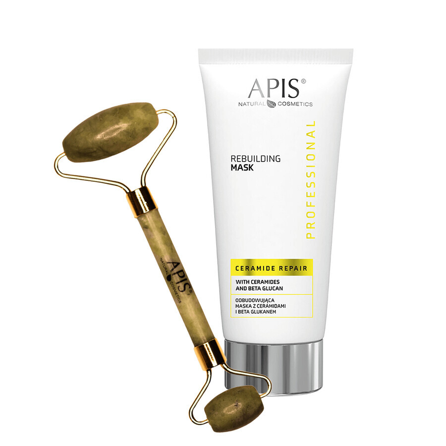 Apis Professional Ceramide Repair, Aufbaumaske mit Ceramiden und Beta-Glucan, 200 ml + Jade-Gesichtsmassagegerät, 1 gratis