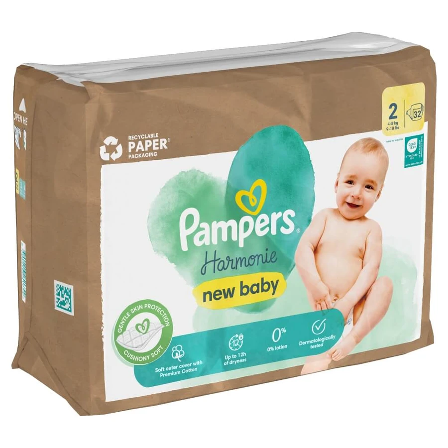 Pampers Harmonie, luiers, maat 2, 4-8 kg, 32 stuks