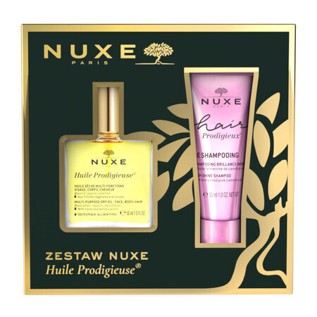 Set Nuxe Huile Prodigieuse, Trockenöl für Körper, Gesicht und Haar, 50 ml + Hair Prodigieux, Glanzshampoo, 30 ml