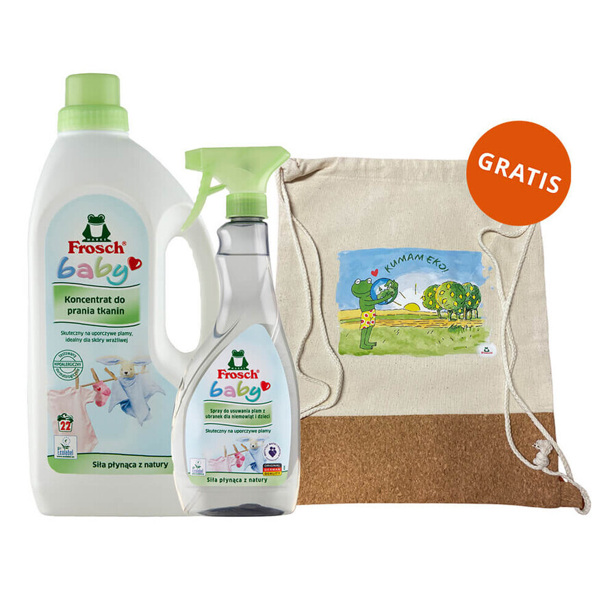 Frosch Baby set, concentrat pentru rufe, 1500 ml + spray pentru pete, 500 ml + rucsac gratuit