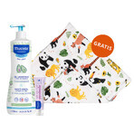 Mustela Bebe Enfant Set, sanftes Körper- und Kopfwaschgel, ab Geburt, 750 ml + Wickelcreme 1,2,3, ab Geburt, 100 ml + Bambuswindel gratis