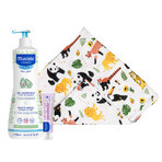 Mustela Bebe Enfant Set, sanftes Körper- und Kopfwaschgel, ab Geburt, 750 ml + Wickelcreme 1,2,3, ab Geburt, 100 ml + Bambuswindel gratis