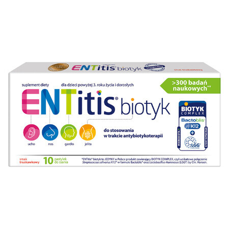 ENTitis Biotics, ab 3 Jahren, Erdbeergeschmack, 10 Tabletten