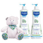 Mustela Bebe Enfant set, gentle body and head wash, from birth, 2 x 750 ml + free teddy bear wrap