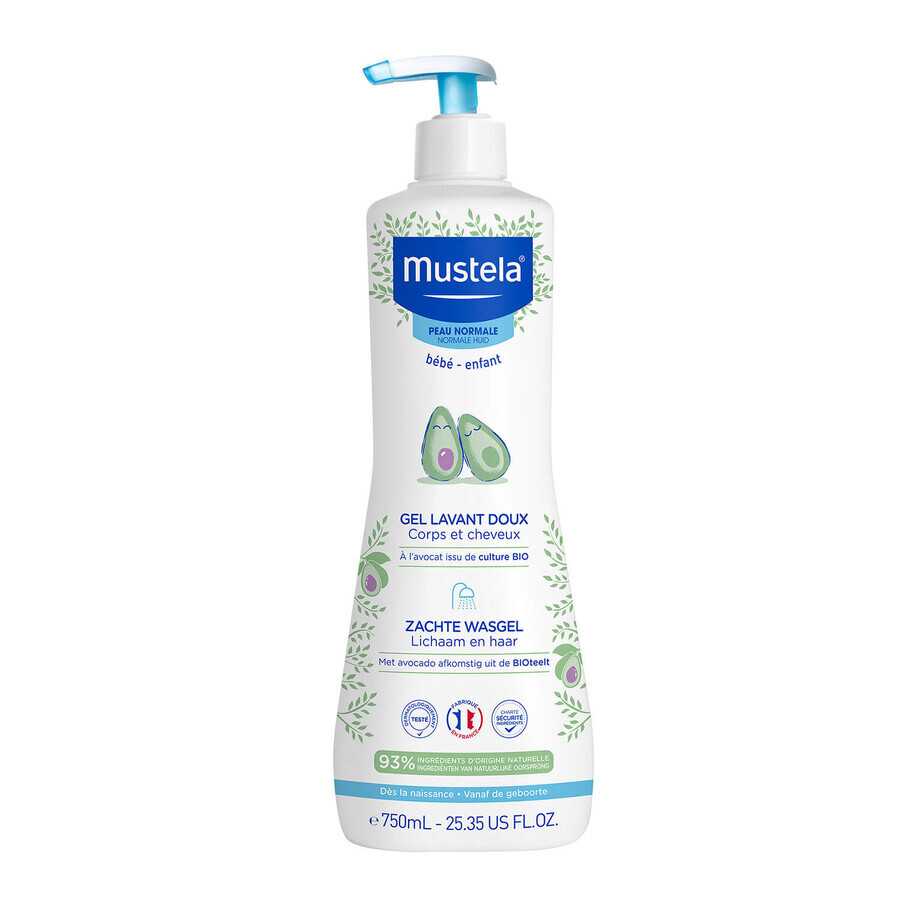 Mustela Bebe Enfant set, gentle body and head wash, from birth, 2 x 750 ml + free teddy bear wrap