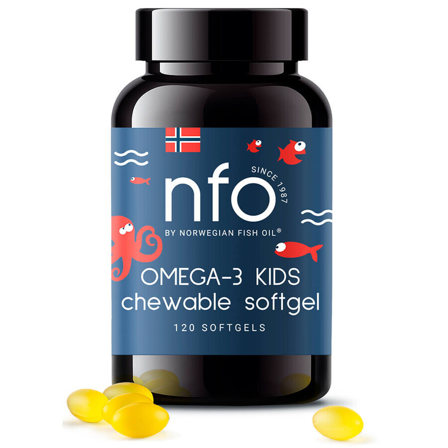 NFO Omega-3 Kids, a partir de 4 años, sabor tutti frutti, 120 cápsulas masticables