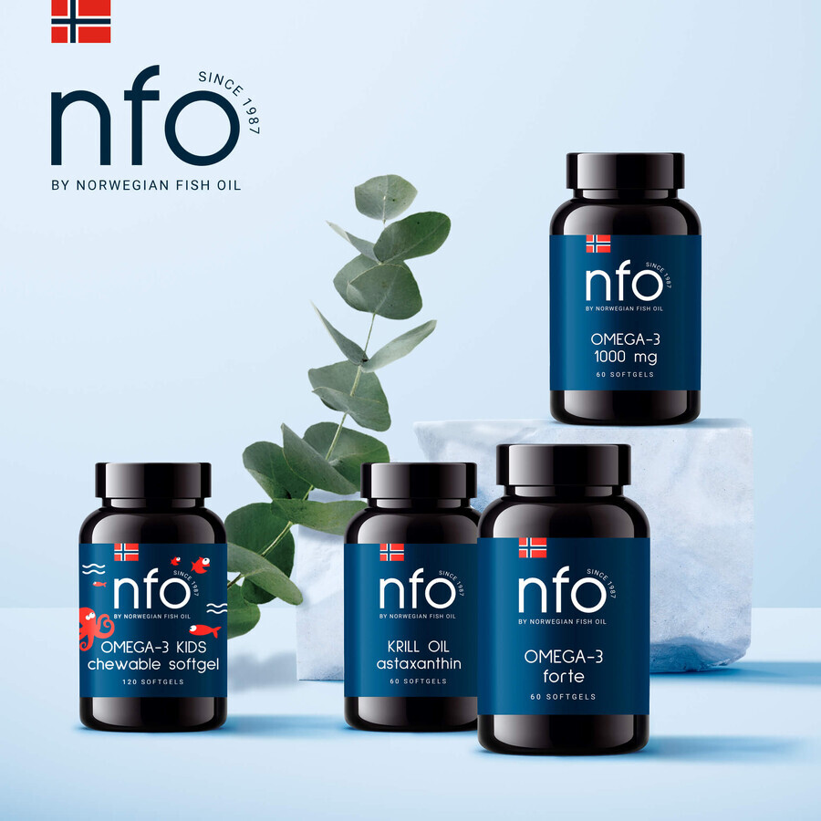 NFO Omega-3 Kids, a partir de 4 años, sabor tutti frutti, 120 cápsulas masticables