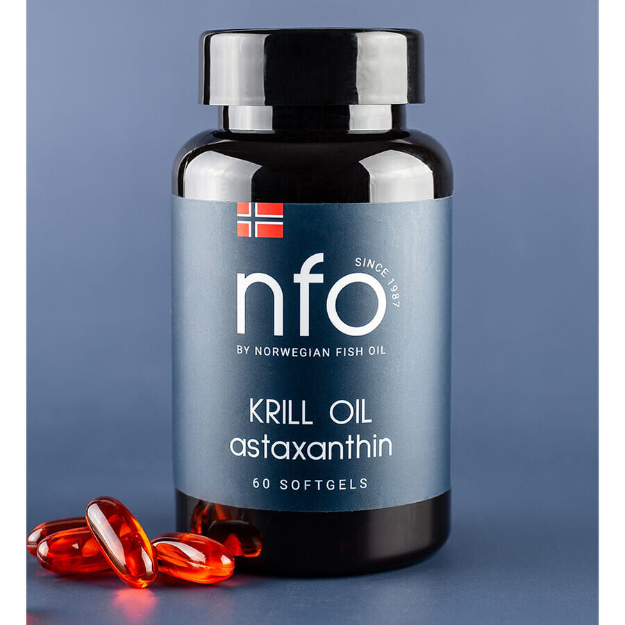 NFO Krill Oil Astaxanthin, aceite de krill con astaxantina, 60 cápsulas blandas