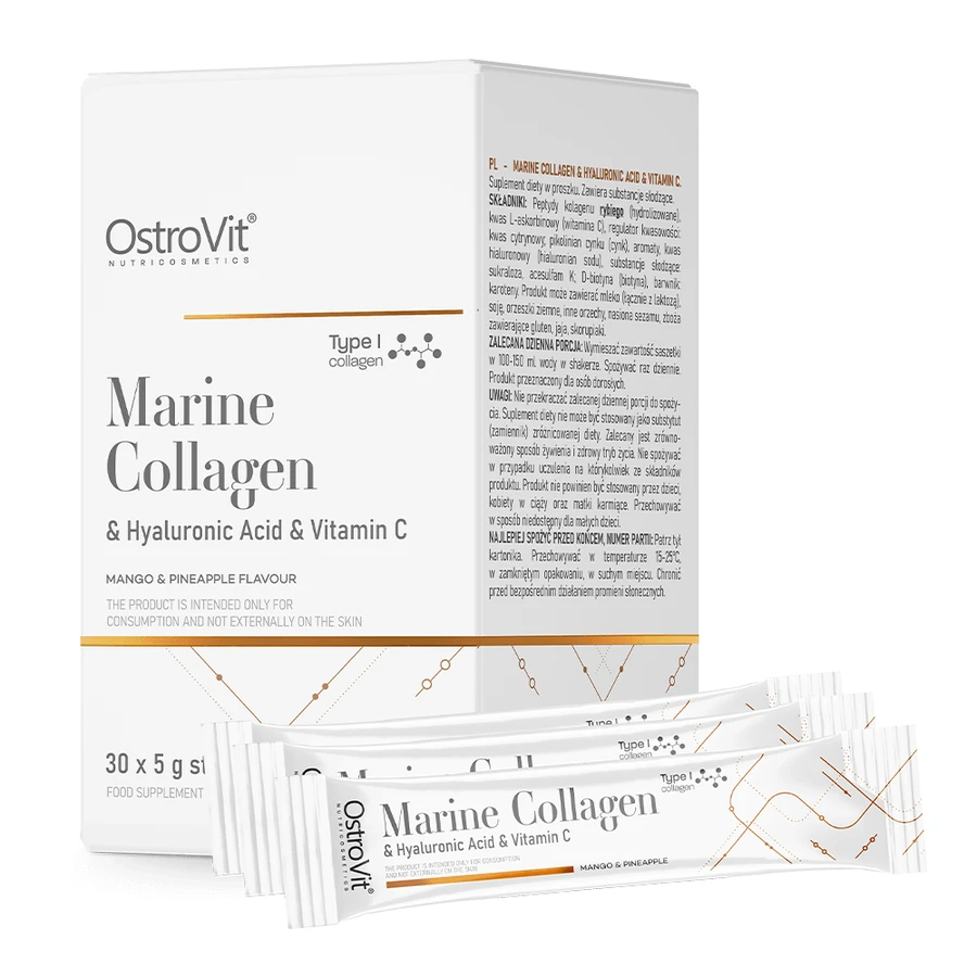 OstroVit Meereskollagen + Hyaluronsäure + Vitamin C, Kokosnuss- und Pfirsichgeschmack, 5 g x 30 Portionsbeutel