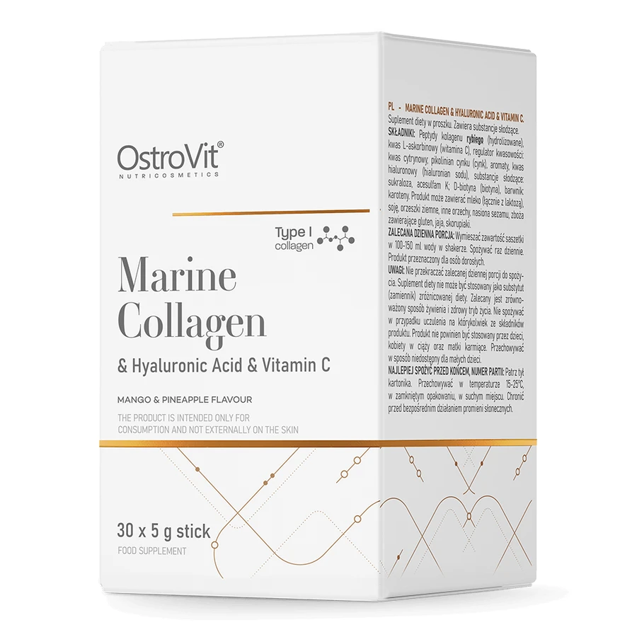 OstroVit Meereskollagen + Hyaluronsäure + Vitamin C, Kokosnuss- und Pfirsichgeschmack, 5 g x 30 Portionsbeutel