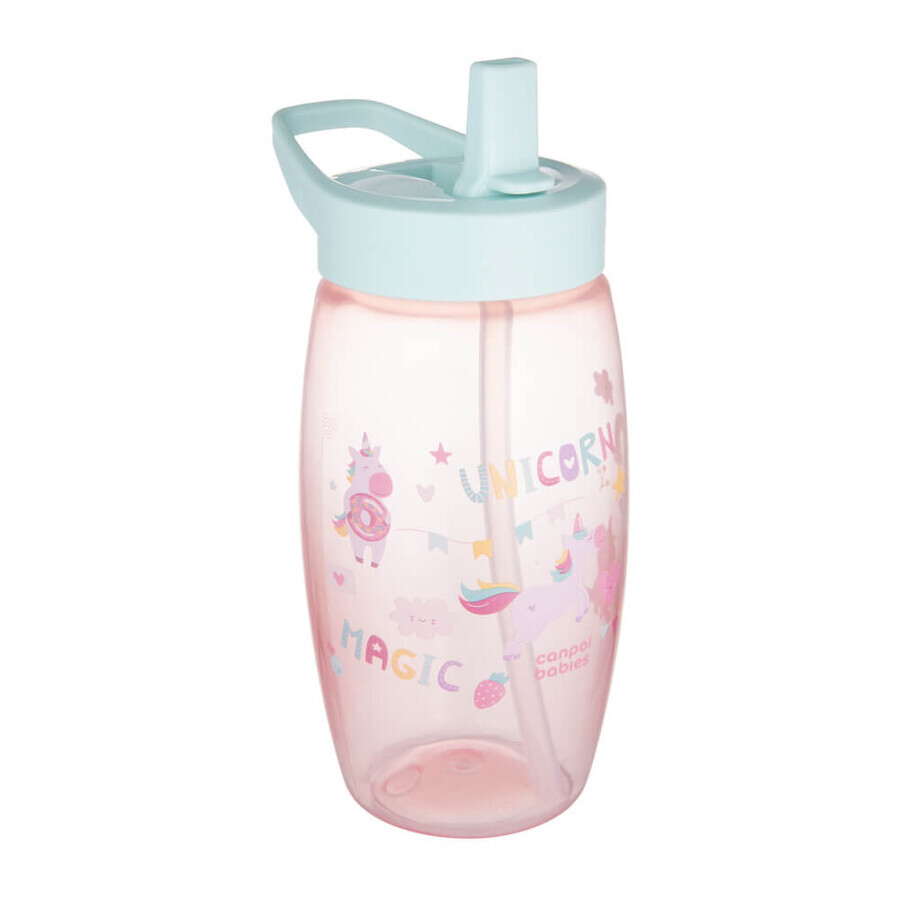 Canpol Babies, biberon cu gura pliabilă, unicorni, roz, 56/618, de la 4 ani, 400 ml