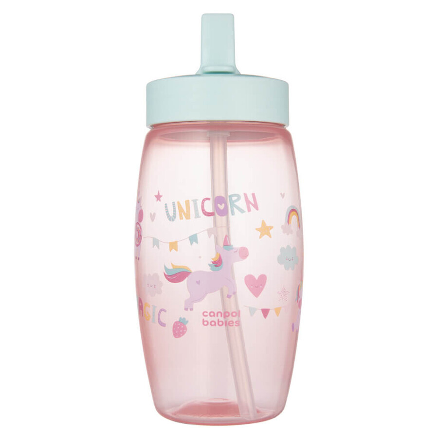 Canpol Babies, biberon cu gura pliabilă, unicorni, roz, 56/618, de la 4 ani, 400 ml