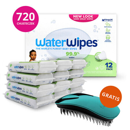 WaterWipes Soapberry Kids Bio, wet wipes, water with soap extract, from birth, 12 x 60 pcs + Ikoo Home, without hairbrush