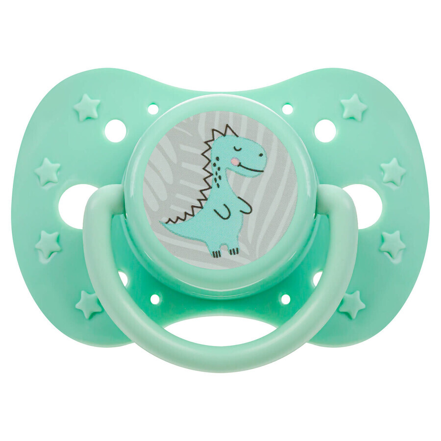 AKUKU, pacifier, silicone, symmetrical, Dino, mint, A0588, 6-12 months, 1 piece