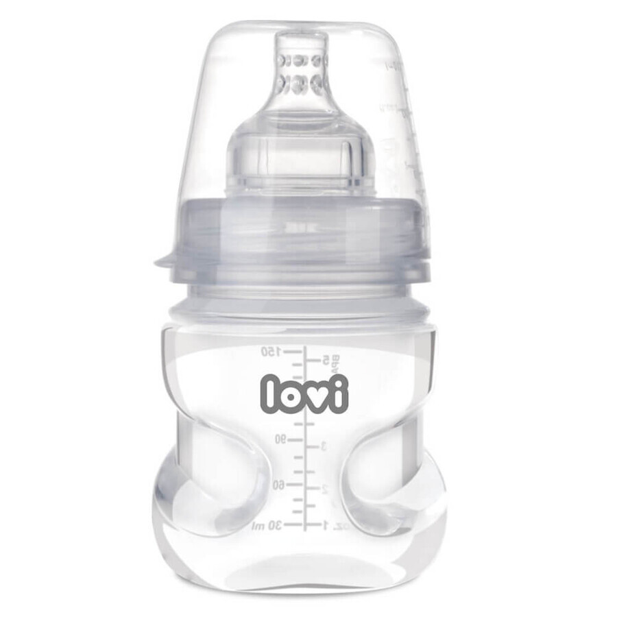 Lovi Set Reflex ohne Saugen, Flasche, 150 ml + Nippel, Love Mummy, ab Geburt, 1 gratis