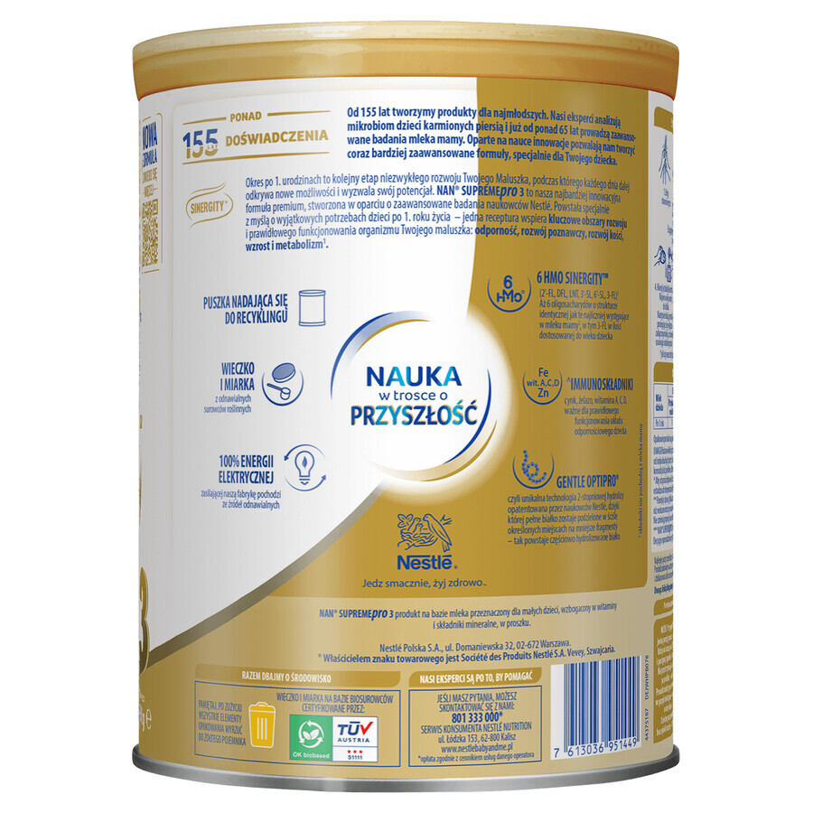 Set Nestle NAN Supremepro 3 HMO, leche de continuación para bebés mayores de 1 año, 4 x 800 g