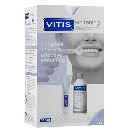 Kit Vitis Whitening, apă de gură, 500 ml + pastă de dinți, 100 ml