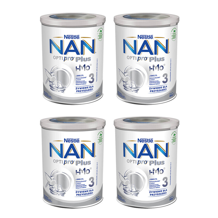 Nestle NAN Optipro Plus 3 HM-O, latte modificato per bambini di età superiore a 1 anno, 4 x 800 g