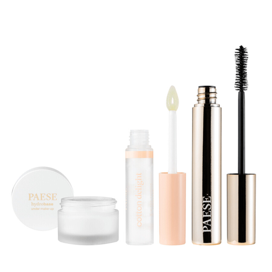 Paese Perfect Set, Hydrobase Unterlage für Make-up, 30 ml + Liloosh Mascara, 10,5 ml + Cotton Delight Lipgloss, 7,5 ml