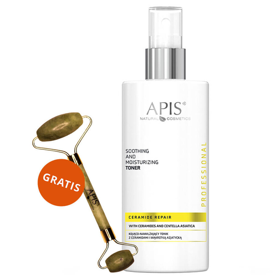 Apis Professional Ceramide Repair, beruhigendes und feuchtigkeitsspendendes Gesichtswasser mit Ceramiden und Centella Asiatica, 300 ml + Jade-Gesichtsmassage, 1 gratis