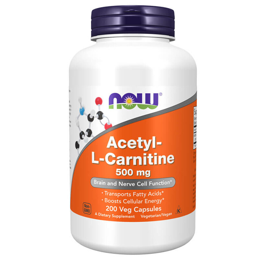 Now Foods Acetil L-Carnitina, acetil-L-carnitina 500 mg, 200 capsule vegetali