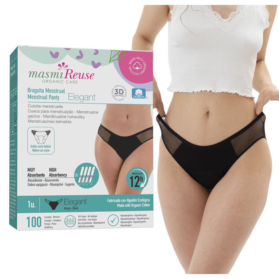 Masmi Elegant, slip menstrual, bumbac organic, mărimea L, 102-110 cm, 1 buc