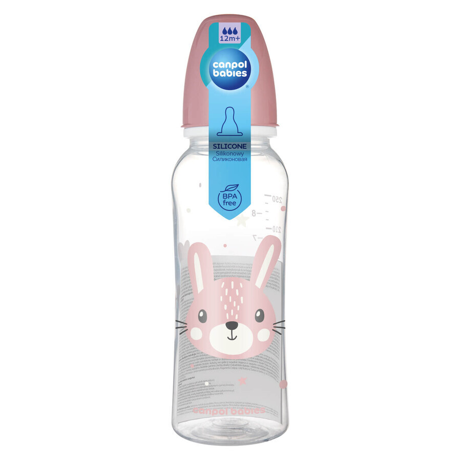 Canpol Baby's, dunne fles, Schattige dieren, roze, vanaf 12 maanden, 250 ml