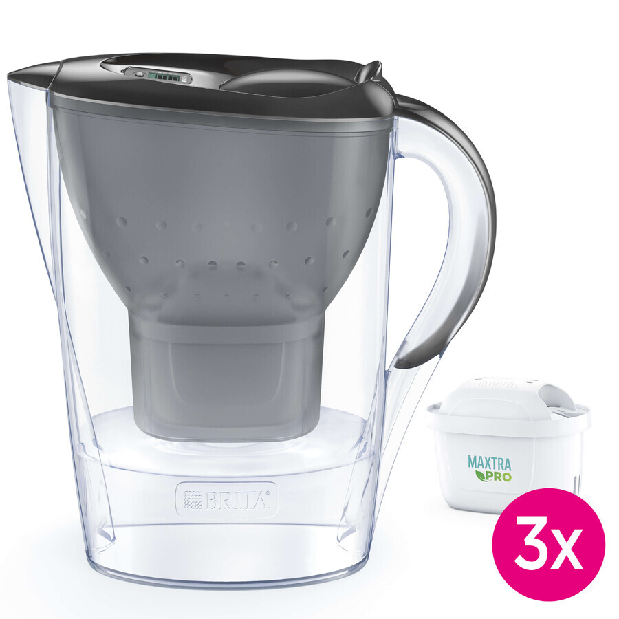 Brita Marella, Kanne mit Filter 2,4 Liter, Graphit + Maxtra Pro Pure Performance Filter, 3 Stück