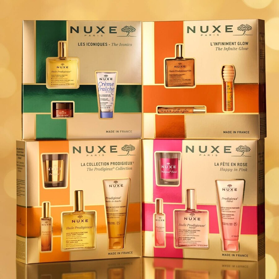 Nuxe Glow Huile Prodigieuse Or set, roll-on olie, 8 ml + lip olie, 10 ml + droge olie, 50 ml