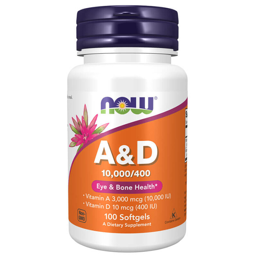 Now Foods A&D, vitamin A 10 000 IU + vitamin D 400 IU, 100 capsules