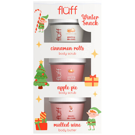 Fluff Winter Snack Set, Cinnamon Rolls Peeling, 100ml+ Apple Pie Peeling, 100ml+ Glühweinbutter, 100ml