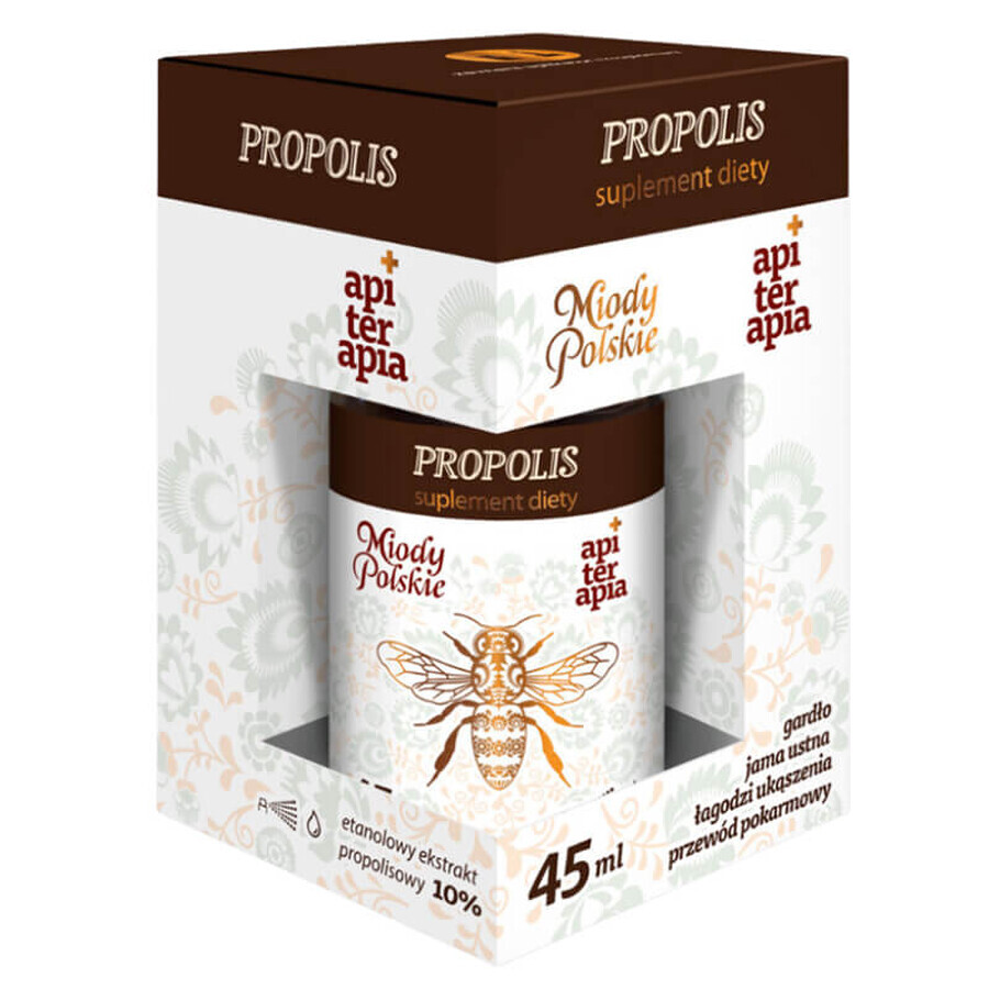 Miody Polskie Propolis, estratto etanolico di propoli 10%, gocce, 45 ml