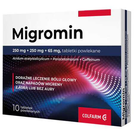 Migromin 250 mg + 250 mg + 65 mg, 10 tablets