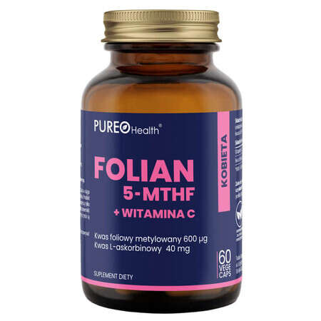 Pureo Health Folsäure 5-MTHF + Vitamin C, 60 Kapseln