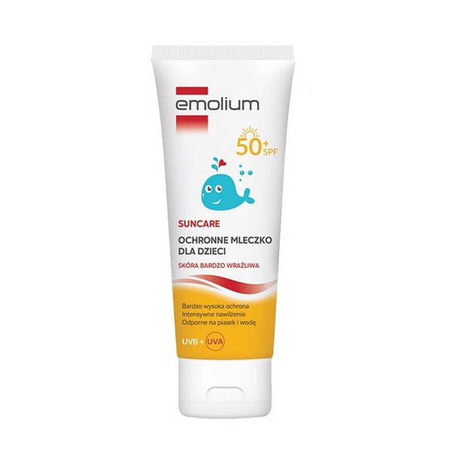 Set Emolium Suncare SPF 50+, Sonnenschutzmittel 50 ml + Sonnenschutzspray 100 ml + Sonnenschutzlotion 125 ml + Badetuch gratis