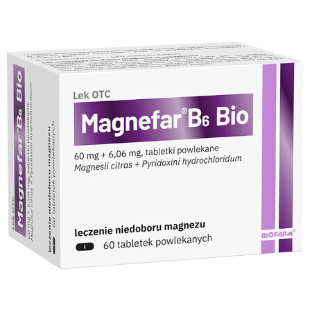 Magnefar B6 Bio 60 mg + 6,06 mg, 60 Filmtabletten