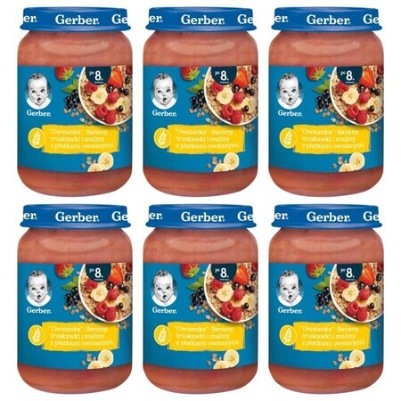 Gerber Haferflocken-Set, Banane, Erdbeeren und Himbeeren mit Haferflocken, ab 8 Monaten, 6 x 190 g