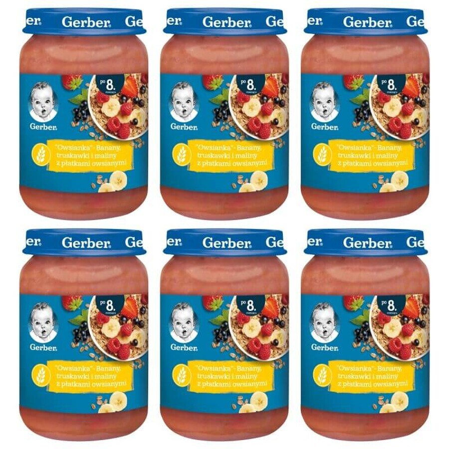 Gerber Haferflocken-Set, Banane, Erdbeeren und Himbeeren mit Haferflocken, ab 8 Monaten, 6 x 190 g