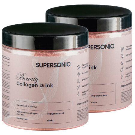 Set di bevande al collagene Supersonic Beauty, gusto ribes nero e menta, 2 x 185 g