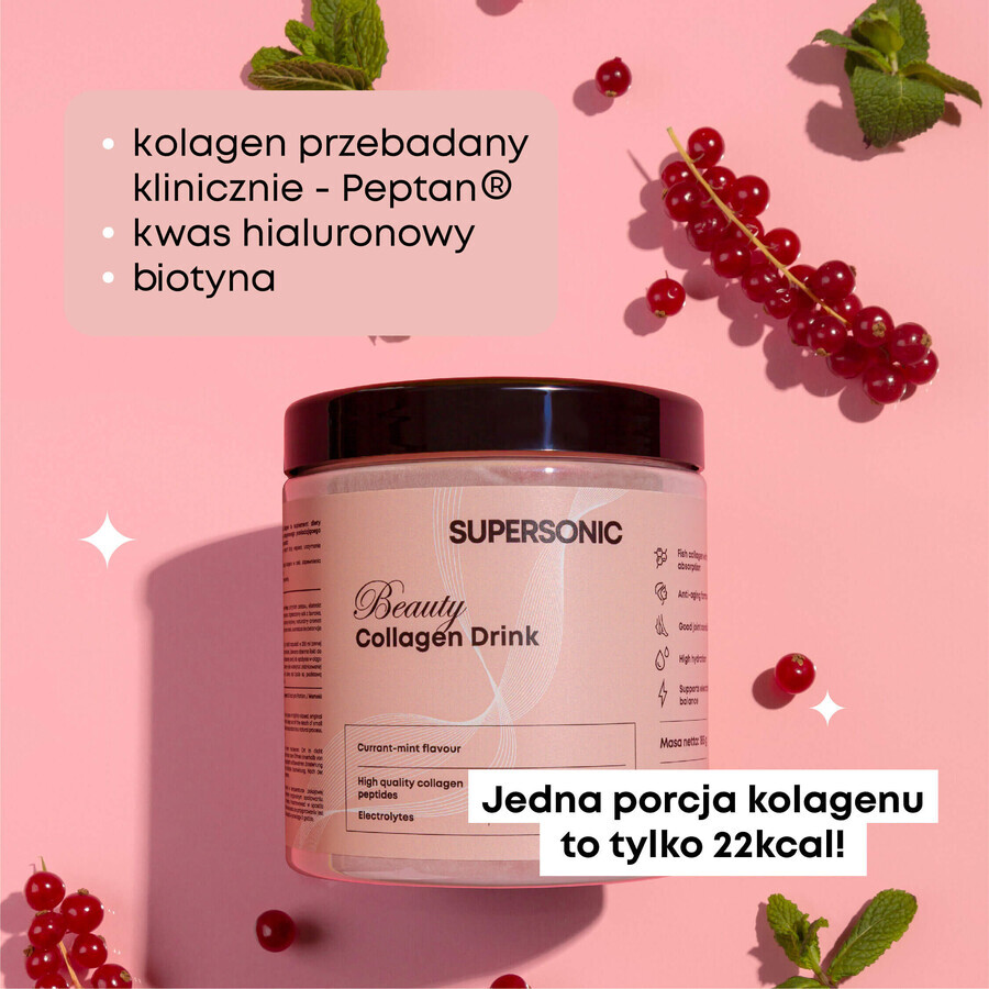 Set di bevande al collagene Supersonic Beauty, gusto ribes nero e menta, 2 x 185 g