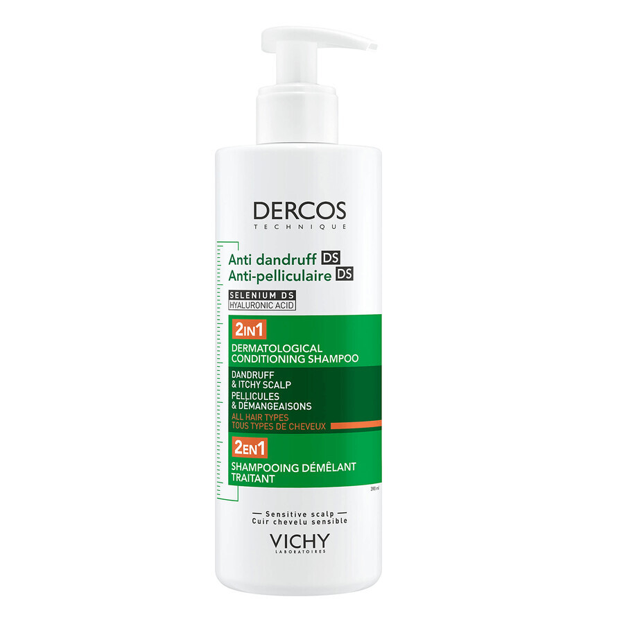 Vichy Dercos Anti Dandruff DS, Anti-Schuppen-Shampoo mit Spülung 2in1, 390 ml